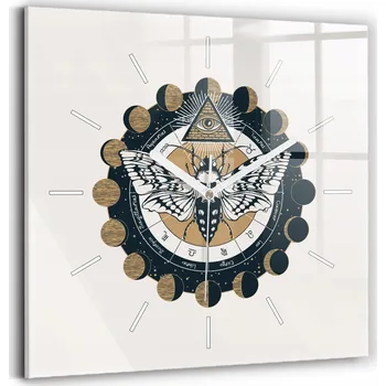 Hodiny Skleněné hodiny s potiskem Tiché Nástěnné Fáze měsíce a oko 30x30 cm