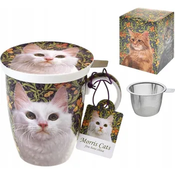 Hrnek z kostního porcelánu sítko na louhování čaje - Kočka Morris