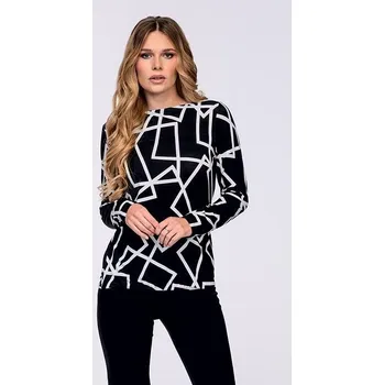 Dámská halenka Volnější černobílá dámská halenka s dlouhými rukávy 7791 velikost S