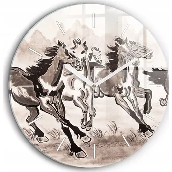 Hodiny Minimalistické Čtvercové Skleněné Hodiny Nástěnné Cválající koně průměr 60 cm
