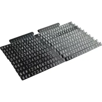 Samolepící etiketa Plastové cenovky stříbrný prolis 6x9mm 20x řada €,$,¥ (ESS-S x20)