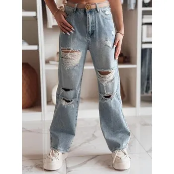 Dámské džíny široké nohavice s dírami NOWISTA modré