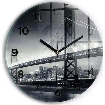 Hodiny Moderní skleněné hodiny s grafikou na zeď Most v noci San Francisco fi30 cm