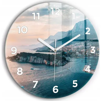 Hodiny Moderní skleněné nástěnné hodiny Ostrov v Chorvatsku bílé ručičky průměr 60 cm