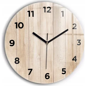 Hodiny Minimalistické skleněné nástěnné hodiny s dřevěným vzorem, průměr 60 cm
