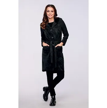 Dámský kabát Volnější matný černý dámský kabát s kapsami a kapucí 7687 velikost 4XL