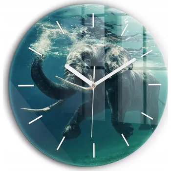 Hodiny Skleněné foto hodiny na zeď Plující slon v oceánu bílé ručičky průměr 60 cm