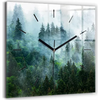 Hodiny Skleněné hodiny tvrzené Moderní nástěnné hodiny Mlhavý les 30x30