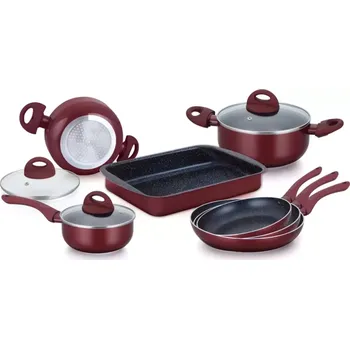 Sada nádobí Herzberg Sada 10 kusů nádobí potaženého mramorem – Burgundy