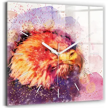 Hodiny Skleněné hodiny s motivem na zeď Tiché ručičky Obývací pokoj Akvarel orel 30x30