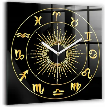 Hodiny Skleněné nástěnné hodiny do kanceláře se stylovým potiskem Znamení zvěrokruhu 30x30 cm