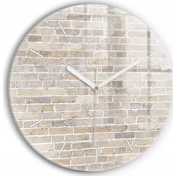 Hodiny Moderní skleněné nástěnné hodiny s potiskem Cihlová zeď kulatý průměr 30 cm