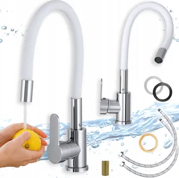 Vodovodní baterie Kuchyňská stojánková baterie APKOMFORT Flex, bílá/stříbrná