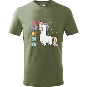 Dětská móda DOBRÝ TRIKO Dětské tričko se jménem Lama jednorožec Velikost: 134/8 let, Barva: Khaki