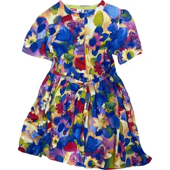 Dívčí šaty Pestré šaty pro holky 122,128,134,140,146, velikost 128, Barva středně modrá, Rukáv krátký rukáv