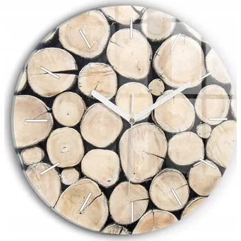 Hodiny Skleněné Čtvercové Nástěnné Hodiny s S Potiskem Řezané Kmeny Stromů průměr 30 cm
