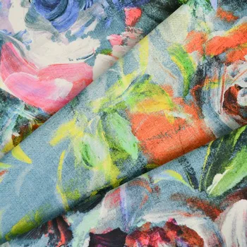 Viskózové plátno s příměsí lnu Alla malované květiny