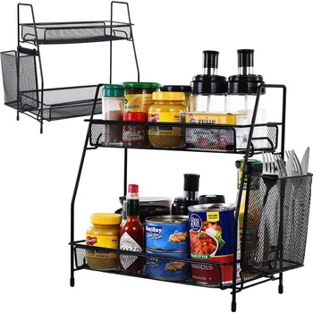 Drátěná police VERK GROUP Černá kuchyňská drátěná police CY-0233 – tři přihrádky pro maximální organizaci prostoru