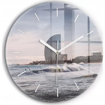 Hodiny Skleněné foto hodiny na zeď Barcelona Surfer kulatý bílé ručičky průměr 60 cm