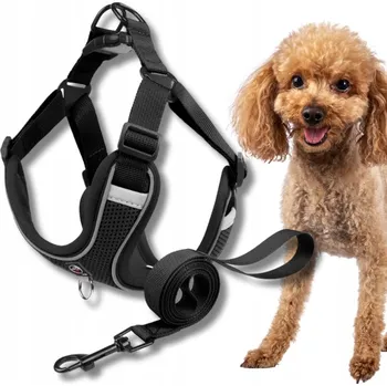 Vodítko pro psa POSTROJE step-in pro malého psa, BEZ TLAČENÍ, prodyšné HUB+ VODÍTKO černé S