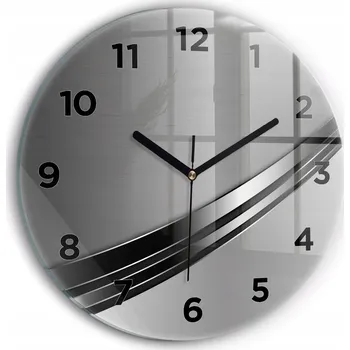 Hodiny Moderní skleněné nástěnné hodiny s potiskem Stříbrné linie kulatý průměr 30 cm