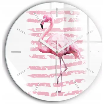 Hodiny Foto Skleněné Hodiny Nástěnné Do Moderních Interiérů Grafika plameňáka průměr 60 cm