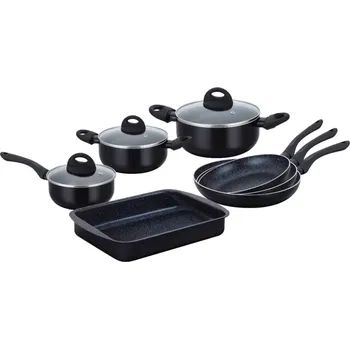 Sada nádobí Herzberg Sada 10 kusů nádobí potaženého mramorem – Černá