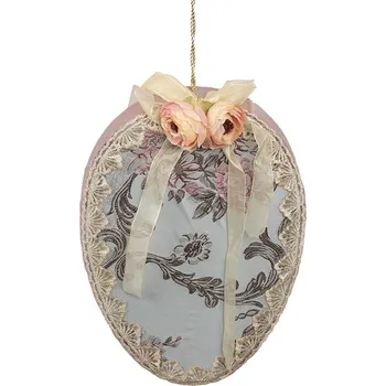 Velikonoční dekorace Modré závěsné vajíčko zdobené květy a mašlí Fancy - 21*4*30 cm