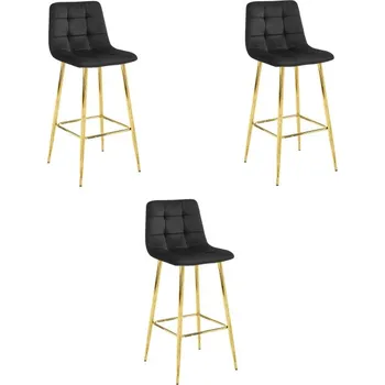 Barová židle Set troch barových stoličiek ARCETO zamatové čierne (zlaté nohy) 3 ks