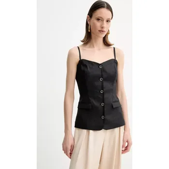 Dámská halenka Lněná halenka Guess ISABEAU dámská, černá barva, hladká, W5GH0L WH5L2 W5GH0L.WH5L2 99X, vel. XS