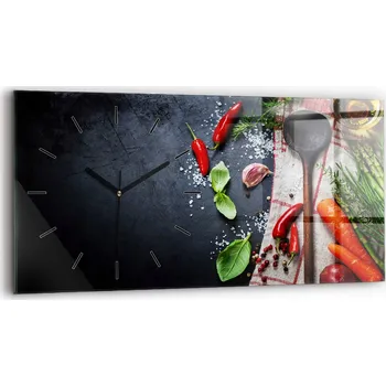 Hodiny Nástěnné hodiny z tvrzeného skla s tichým plynulým mechanismem 60x30 cm - Zelenina