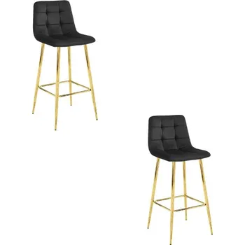 Jídelní židle Set dvou barových židlí ARCETO sametové černé (zlaté nohy) 2 ks