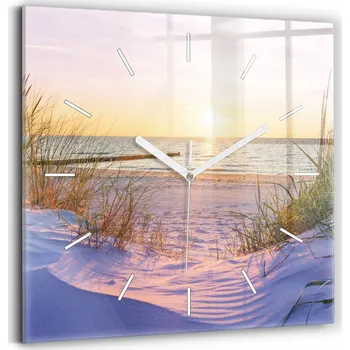 Hodiny Nástěnné čtvercové skleněné hodiny s motivem Polské Slunečné pobřeží, 30x30 cm