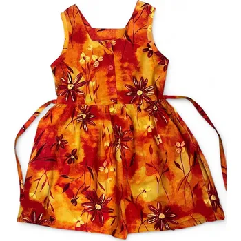 Dívčí šaty Dívčí šaty s květy 128,134,140,146,158,164, velikost 158, Barva Oranžovočervená, Složení materiálu 65% bavlna 35% polyester