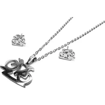 Souprava šperků Set šperků náušnice pecky a přívěsek kolo, cyklistka z chirurgické oceli Stříbrná