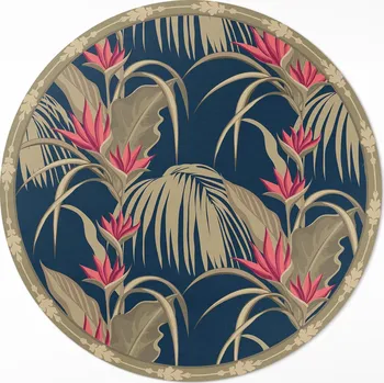 Koberec Kulatý vinylový Koberec Hit s grafikou, průměr 80 cm, divoké květiny a listy