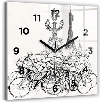 Hodiny Nástěnné čtvercové skleněné hodiny s grafikou Kresba cyklistického závodu 30x30 cm