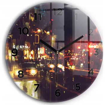 Hodiny Moderní skleněné hodiny s grafikou na zeď Malované město kulatý průměr 30 cm