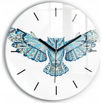 Hodiny Kulatý Skleněné Nástěnné Hodiny do Moderního Interiéru Sova v letu fi30 cm