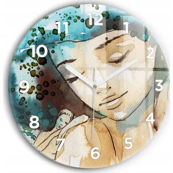 Hodiny Minimalistické Skleněné Nástěnné Hodiny s Abstraktním Vzorem Žena fi30 cm