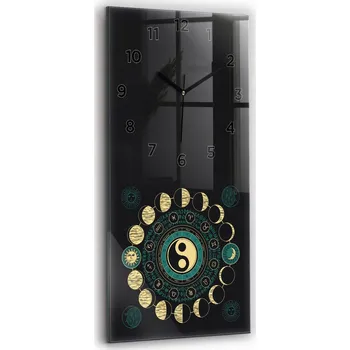 Hodiny Nástěnné vertikální skleněné hodiny do kanceláře Fáze měsíce a přesýpací hodiny 30x60 cm