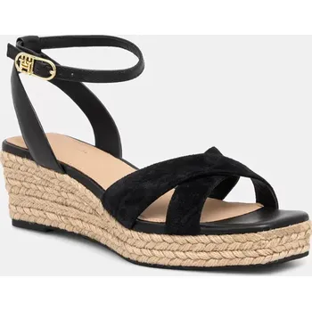 Dámské sandále Kožené sandály Tommy Hilfiger LEATHER & SUEDE MID WEDGE ESPAD černá barva, FW0FW08804 99X, EUR 41