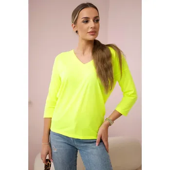 Dámská halenka Žlutá neonová halenka s výstřihem do V Kesi žlutá 3089016