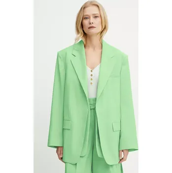 Dámské sako Vlněné sako BOSS zelená barva, bez zapínání, hladká, 50537387 07X, vel. 42