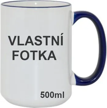 Extra velký hrnek s vlastní fotkou 500ml (450ml) - modré ucho