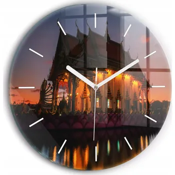 Hodiny Ozdobné nástěnné hodiny s krásnou grafikou Chrám v Bangkoku kulatý průměr 30 cm