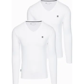 Pánské tričko Ombre Set of 2x men's SLIM FIT longsleeve with logo and V-neck Ombre bílá 2854847