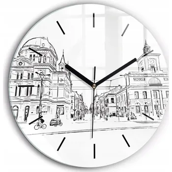 Hodiny Tiché skleněné nástěnné hodiny Ilustrace města Poznaň kulatý průměr 60 cm