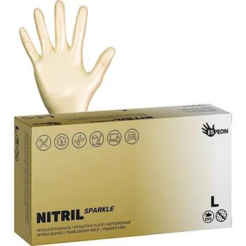 Pracovní rukavice Nitrilové rukavice Espeon Nitril Sparkle - 100 ks, perleťové zlaté, velikost L (100151) + dárek zdarma