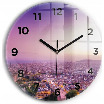 Hodiny Čtvercové Skleněné Foto Hodiny na Zeď Barcelona Bunkers El Carmel průměr 30 cm